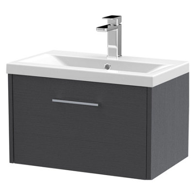Balterley Winshill Contemporary 1 Drawer Wall Hung Vanity Unit With Mid-Edge BasinWoodgrain Dark Grey600mm from B&Q