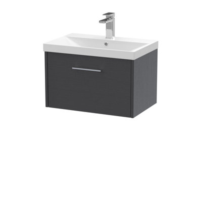 Balterley Winshill Contemporary 1 Drawer Wall Hung Vanity Unit With Thin Edge BasinWoodgrain Dark Grey600mm from B&Q