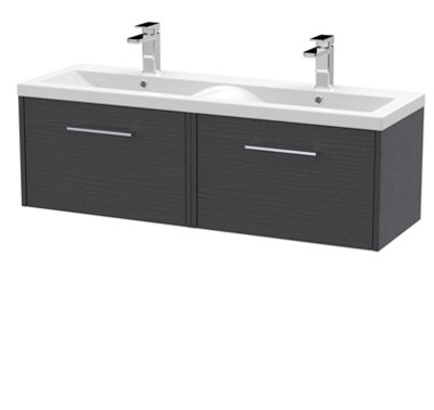 Balterley Winshill Contemporary 2 Drawer Wall Hung Vanity Unit With Double BasinWoodgrain Dark Grey1200mm from B&Q