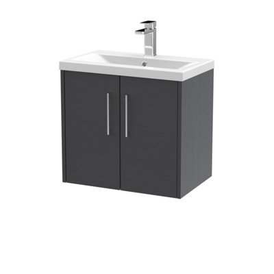 Balterley Winshill Contemporary 2 Door Wall Hung Vanity Unit With Mid-Edge BasinWoodgrain Dark Grey600mm from B&Q
