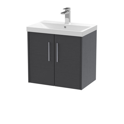 Balterley Winshill Contemporary 2 Door Wall Hung Vanity Unit With Thin Edge BasinWoodgrain Dark Grey600mm from B&Q