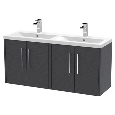 Balterley Winshill Contemporary 4 Door Wall Hung Vanity Unit With Double BasinWoodgrain Dark Grey1200mm from B&Q