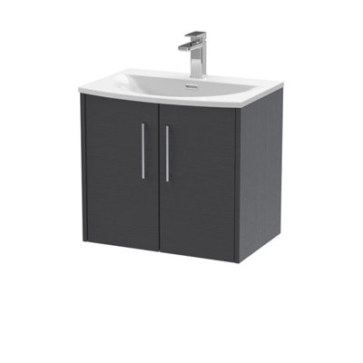 Balterley Winshill Contemporary 2 Door Wall Hung Vanity Unit With Curved BasinWoodgrain Dark Grey600mm from B&Q