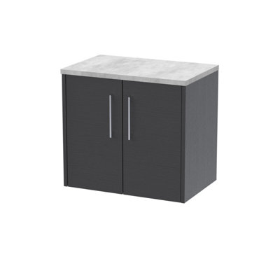 Balterley Winshill Contemporary 2 Door Wall Hung Vanity Unit With Laminate WorktopWoodgrain Dark Grey600mm from B&Q