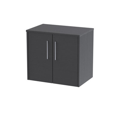Balterley Winshill Contemporary 2 Door Wall Hung Vanity Unit With WorktopWoodgrain Dark Grey600mm from B&Q