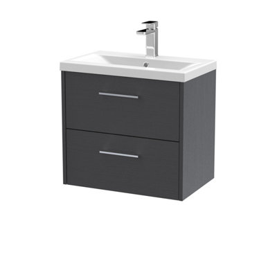 Balterley Winshill Contemporary 2 Drawer Wall Hung Vanity Unit With Mid-Edge BasinWoodgrain Dark Grey600mm from B&Q