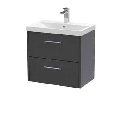 Balterley Winshill Contemporary 2 Drawer Wall Hung Vanity Unit With Thin Edge BasinWoodgrain Dark Grey600mm from B&Q
