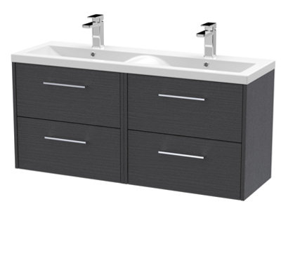 Balterley Winshill Contemporary 4 Drawer Wall Hung Vanity Unit With Double BasinWoodgrain Dark Grey1200mm from B&Q