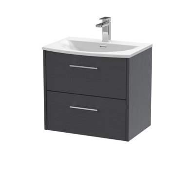 Balterley Winshill Contemporary 2 Drawer Wall Hung Vanity Unit With Curved BasinWoodgrain Dark Grey600mm from B&Q
