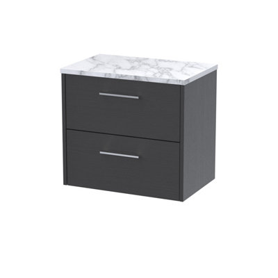 B&Q -  Winshill Contemporary 2 Drawer Wall Hung Vanity Unit With Laminate WorktopWoodgrain Dark Grey600mm