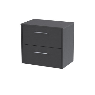 Balterley Winshill Contemporary 2 Drawer Wall Hung Vanity Unit With WorktopWoodgrain Dark Grey600mm from B&Q