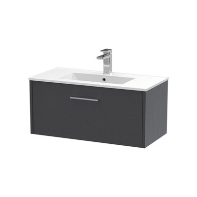 Balterley Winshill Contemporary 1 Drawer Wall Hung Vanity Unit With Minimalist BasinWoodgrain Dark Grey800mm from B&Q