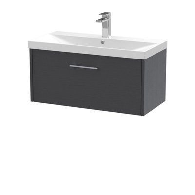 Balterley Winshill Contemporary 1 Drawer Wall Hung Vanity Unit With Thin Edge BasinWoodgrain Dark Grey800mm from B&Q