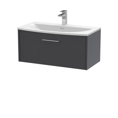 Balterley Winshill Contemporary 1 Drawer Wall Hung Vanity Unit With Curved BasinWoodgrain Dark Grey800mm from B&Q