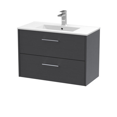 Balterley Winshill Contemporary 2 Drawer Wall Hung Vanity Unit With Minimalist BasinWoodgrain Dark Grey800mm from B&Q