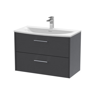 Balterley Winshill Contemporary 2 Drawer Wall Hung Vanity Unit With Curved BasinWoodgrain Dark Grey800mm from B&Q