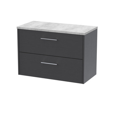 Balterley Winshill Contemporary 2 Drawer Wall Hung Vanity Unit With Laminate WorktopWoodgrain Dark Grey800mm from B&Q