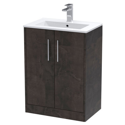 B&Q -  Winshill Contemporary 2 Door Floor Standing Vanity Unit With Minimalist BasinMetallic Slate600mm
