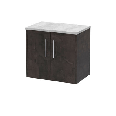 Balterley Winshill Contemporary 2 Door Wall Hung Vanity Unit With Laminate WorktopWoodgrain Dark Grey600mm from B&Q