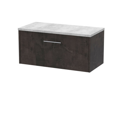 B&Q -  Winshill Contemporary 1 Drawer Wall Hung Vanity Unit With Laminate WorktopWoodgrain Dark Grey800mm