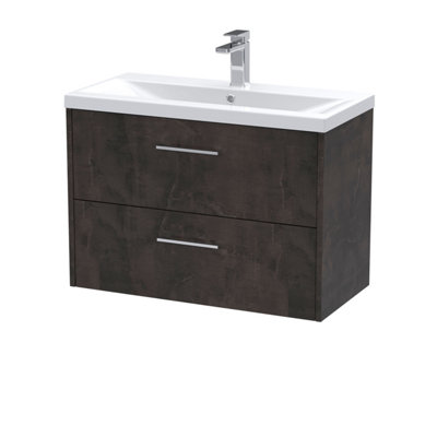 Balterley Winshill Contemporary 2 Drawer Wall Hung Vanity Unit With Mid-Edge BasinMetallic Slate800mm from B&Q