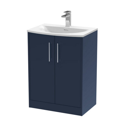 B&Q -  Winshill Contemporary 2 Door Floor Standing Vanity Unit With Curved BasinDark Blue600mm