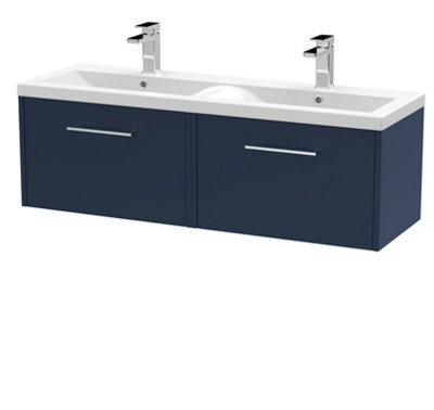 Balterley Winshill Contemporary 2 Drawer Wall Hung Vanity Unit With Double BasinDark Blue1200mm from B&Q