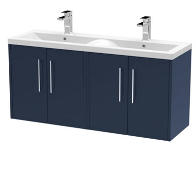 Balterley Winshill Contemporary 4 Door Wall Hung Vanity Unit With Double BasinDark Blue1200mm from B&Q