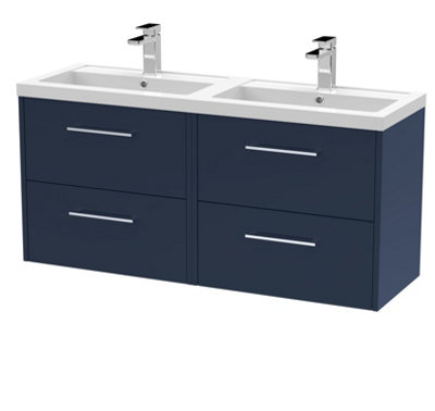 Balterley Winshill Contemporary 4 Drawer Wall Hung Vanity Unit With Double BasinDark Blue1200mm from B&Q
