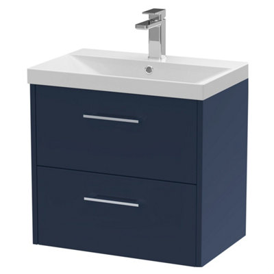 Balterley Winshill Contemporary 2 Drawer Wall Hung Vanity Unit With Thin Edge BasinDark Blue600mm from B&Q