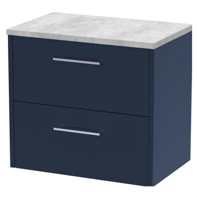 B&Q -  Winshill Contemporary 2 Drawer Wall Hung Vanity Unit With Laminate WorktopDark Blue600mm