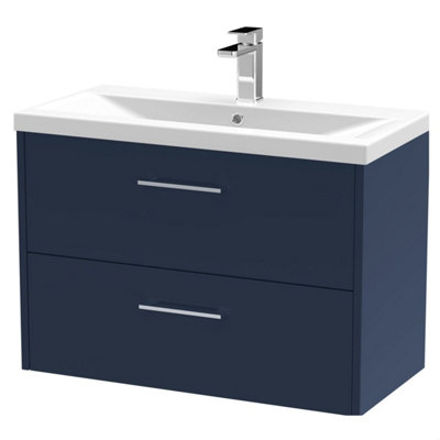 Balterley Winshill Contemporary 2 Drawer Wall Hung Vanity Unit With Mid-Edge BasinDark Blue800mm from B&Q