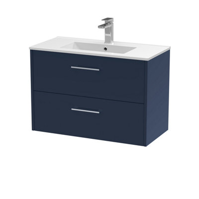 Balterley Winshill Contemporary 2 Drawer Wall Hung Vanity Unit With Minimalist BasinDark Blue800mm from B&Q