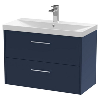 Balterley Winshill Contemporary 2 Drawer Wall Hung Vanity Unit With Thin Edge BasinDark Blue800mm from B&Q