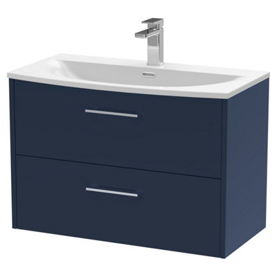 Balterley Winshill Contemporary 2 Drawer Wall Hung Vanity Unit With Curved BasinDark Blue800mm from B&Q