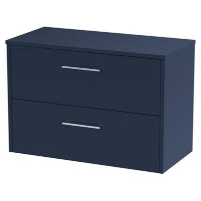 Balterley Winshill Contemporary 2 Drawer Wall Hung Vanity Unit With WorktopDark Blue800mm from B&Q
