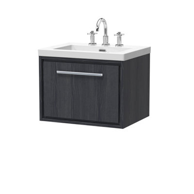 Balterley Longnor 1 Drawer Wall Hung Vanity Unit With 3 Tap Hole Modern Fireclay BasinWoodgrain Graphite Grey600mm from B&Q