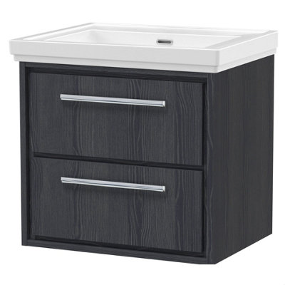 Balterley Longnor 2 Drawer Wall Hung Vanity Unit With 0 Tap Hole Traditional Fireclay BasinWoodgrain Graphite Grey600mm from B&Q