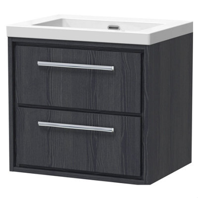 Balterley Longnor 2 Drawer Wall Hung Vanity Unit With 1 Tap Hole Modern Fireclay BasinWoodgrain Graphite Grey600mm from B&Q