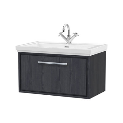 Balterley Longnor 1 Drawer Wall Hung Vanity Unit With 1 Tap Hole Traditional Fireclay BasinWoodgrain Graphite Grey800mm from B&Q