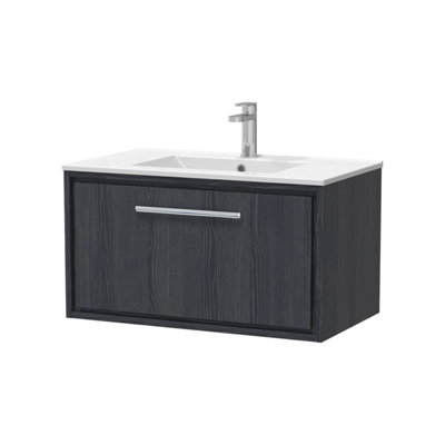 Balterley Longnor 1 Drawer Wall Hung Vanity Unit With 1 Tap Hole Minimalist BasinWoodgrain Graphite Grey800mm from B&Q