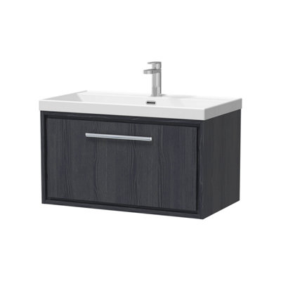 Balterley Longnor 1 Drawer Wall Hung Vanity Unit With 1 Tap Hole Thin Edge BasinWoodgrain Graphite Grey800mm from B&Q