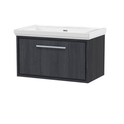 Balterley Longnor 1 Drawer Wall Hung Vanity Unit With 0 Tap Hole Traditional Fireclay BasinWoodgrain Graphite Grey800mm from B&Q