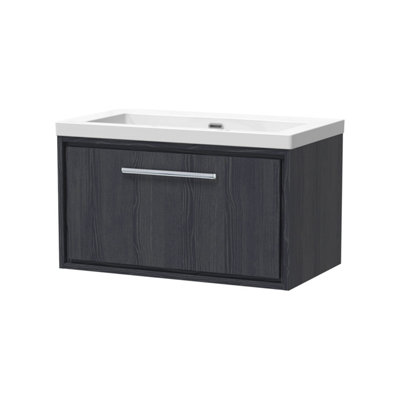 Balterley Longnor 1 Drawer Wall Hung Vanity Unit With 1 Tap Hole Modern Fireclay BasinWoodgrain Graphite Grey800mm from B&Q