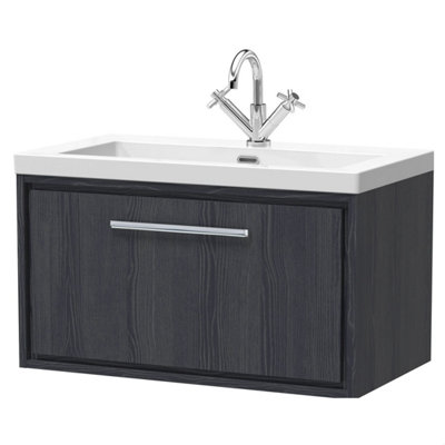 Balterley Longnor 1 Drawer Wall Hung Vanity Unit With 1 Tap Hole Modern Fireclay BasinWoodgrain Graphite Grey800mm from B&Q