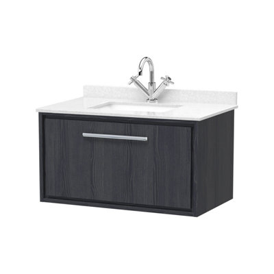 Balterley Longnor 1 Drawer Wall Hung Vanity Unit With Square Basin And Marble WorktopWoodgrain Graphite Grey800mm from B&Q