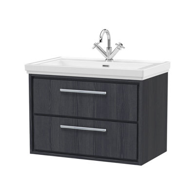 Balterley Longnor 2 Drawer Wall Hung Vanity Unit With 1 Tap Hole Traditional Fireclay BasinWoodgrain Graphite Grey800mm from B&Q