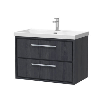 Balterley Longnor 2 Drawer Wall Hung Vanity Unit With 1 Tap Hole Thin Edge BasinWoodgrain Graphite Grey800mm from B&Q
