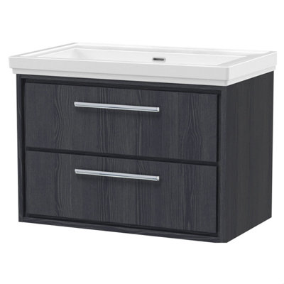 Balterley Longnor 2 Drawer Wall Hung Vanity Unit With 0 Tap Hole Traditional Fireclay BasinWoodgrain Graphite Grey800mm from B&Q