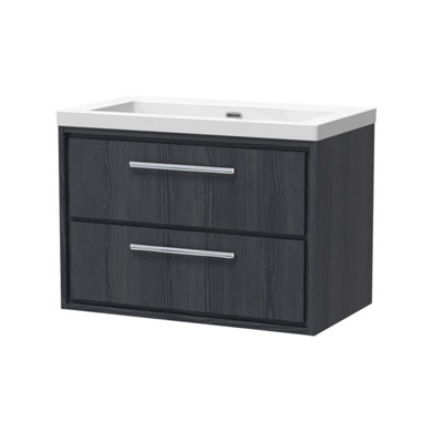 Balterley Longnor 2 Drawer Wall Hung Vanity Unit With 1 Tap Hole Modern Fireclay BasinWoodgrain Graphite Grey800mm from B&Q